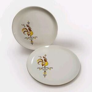 Vintage 1970s O The Walk Rooster Dinner Plate Chicken MCM Farmcore SET OF 3